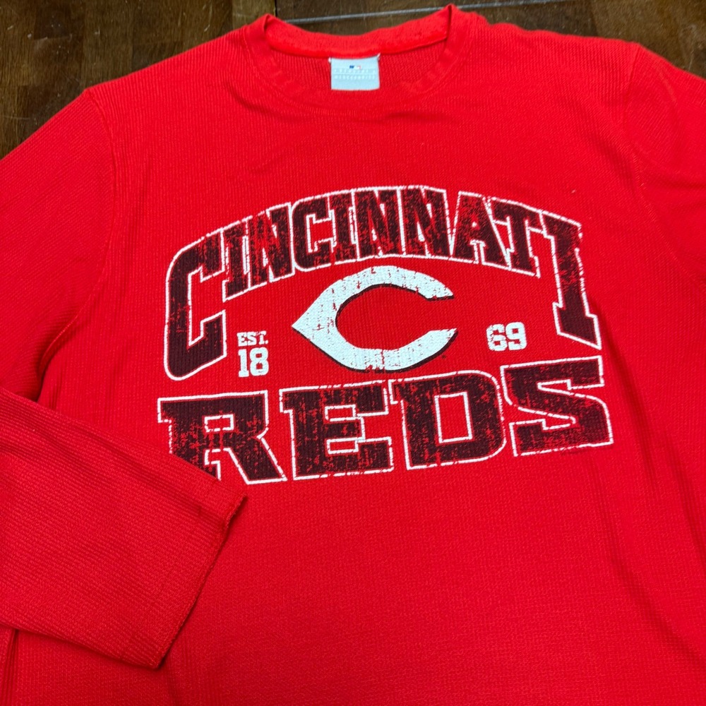 Genuine Merchandise Cincinnati Reds Thermal Mens L Red Waffle 3/4 Sleeve VTG